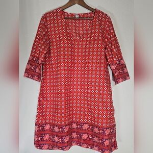 Old Navy Dress Womens Size XL Red Orange Purple Fall Geometric Cottagecore
